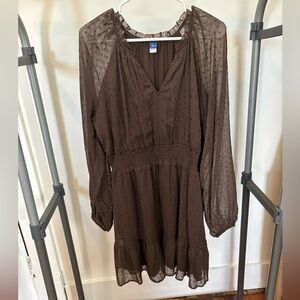 Brown Sheer Dress with Shimmer Detail